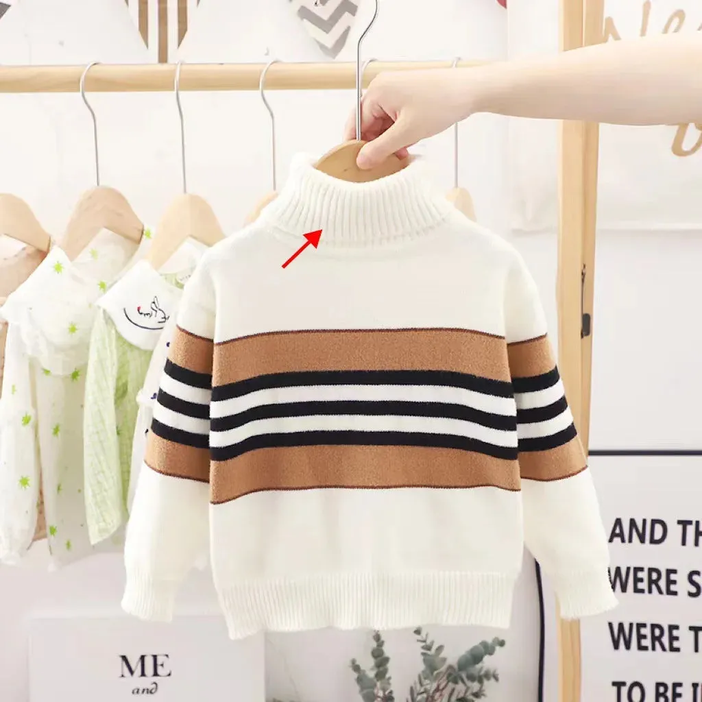 2023 Autumn Winter Girls Boys Sweater 2 Color Fashion Striped Knitted Bottoming Shirt For 2-6 Years Children Keep Warm Clothes