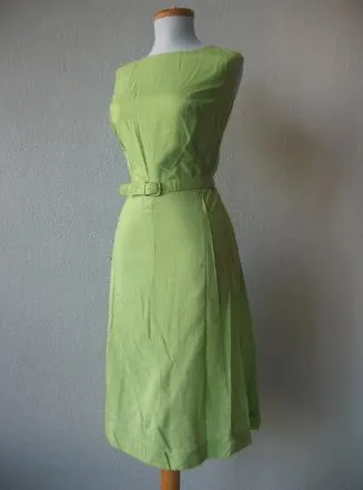 50s Day Dress Women's Deadstock 60s Vintage Green Belted Summer Large to Extra Large VFG