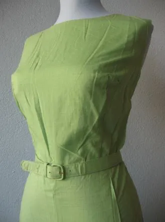 50s Day Dress Women's Deadstock 60s Vintage Green Belted Summer Large to Extra Large VFG