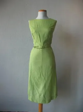 50s Day Dress Women's Deadstock 60s Vintage Green Belted Summer Large to Extra Large VFG