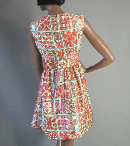 60s Mini Dress Vintage Pucci-Inspired Print 70s Sundress Baby Doll  M/L VFG