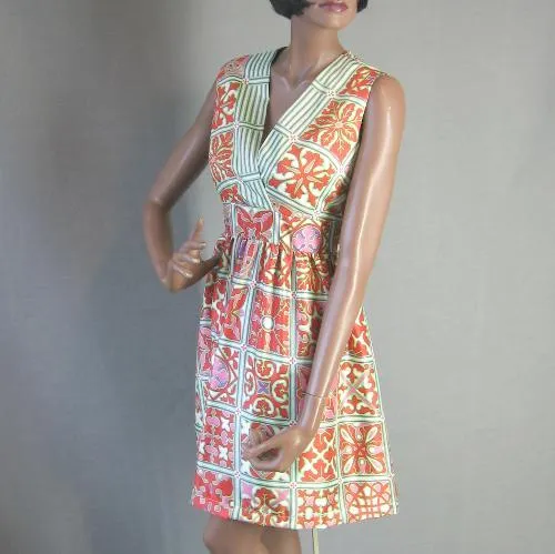 60s Mini Dress Vintage Pucci-Inspired Print 70s Sundress Baby Doll  M/L VFG