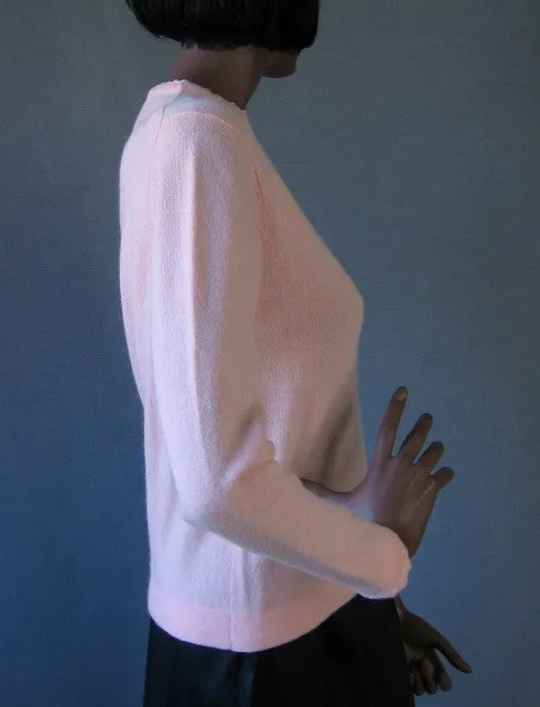 60s Pullover Sweater Women's Vintage Pink Long Sleeve Wool Girly Small VFG