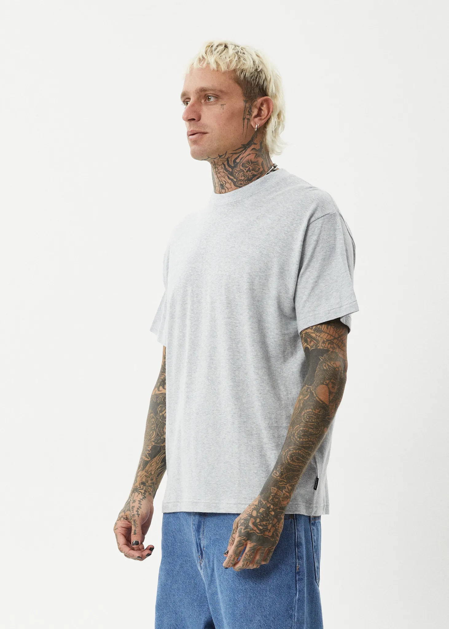 AFENDS Mens Foundation - Boxy Fit Tee - Shadow Grey Marle