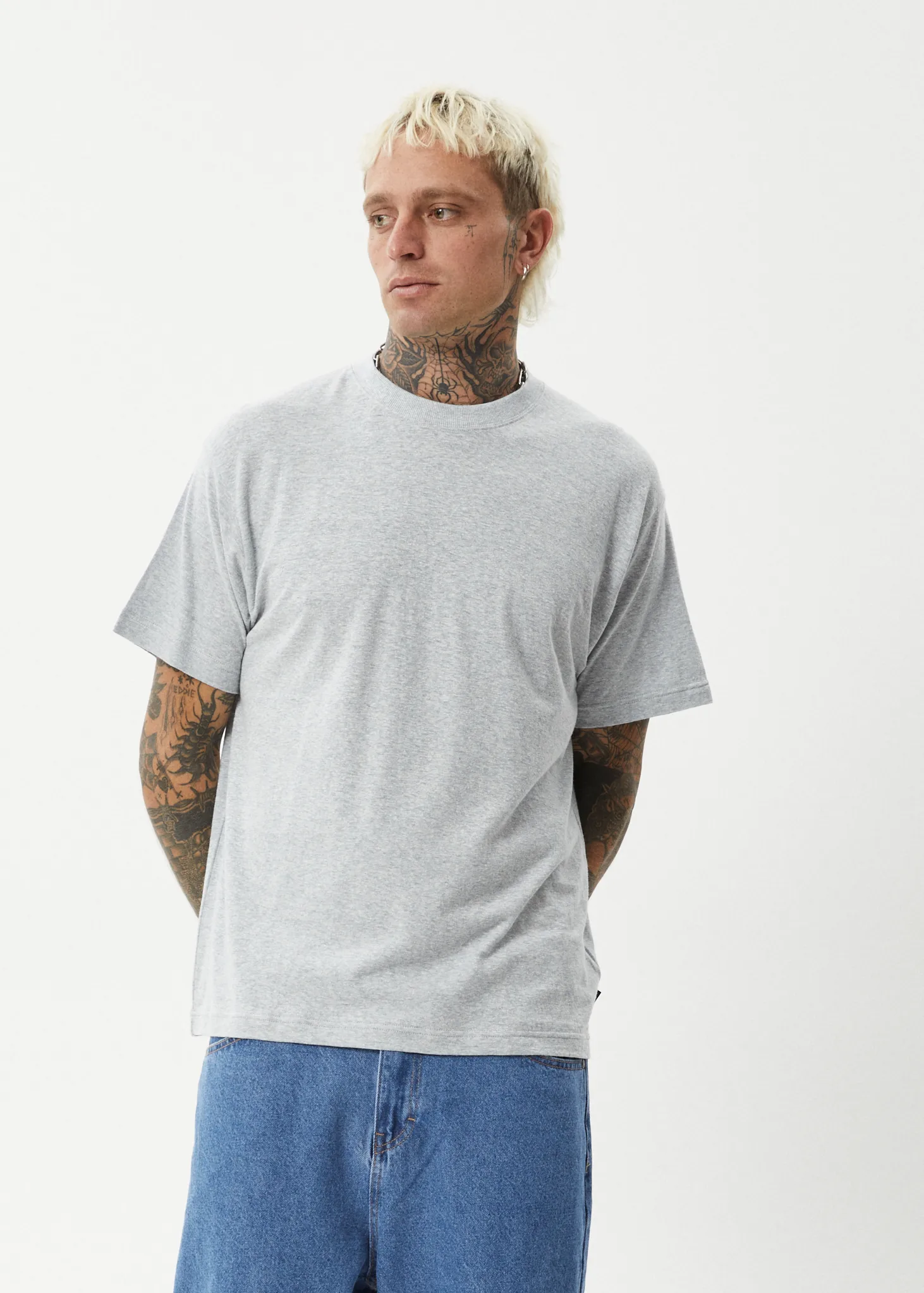 AFENDS Mens Foundation - Boxy Fit Tee - Shadow Grey Marle