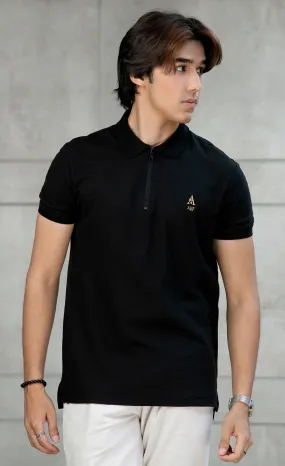 ALIF Black Zipper Polo