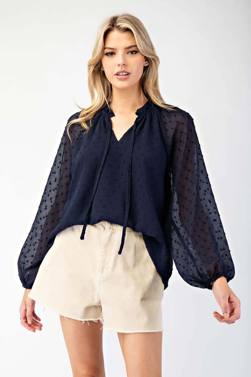 Blakely Swiss Dot Blouse in Midnight Navy