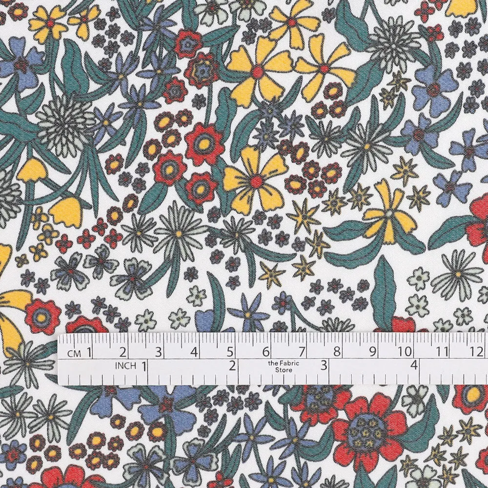 Cartoon Flowers Rayon Challis - Primary