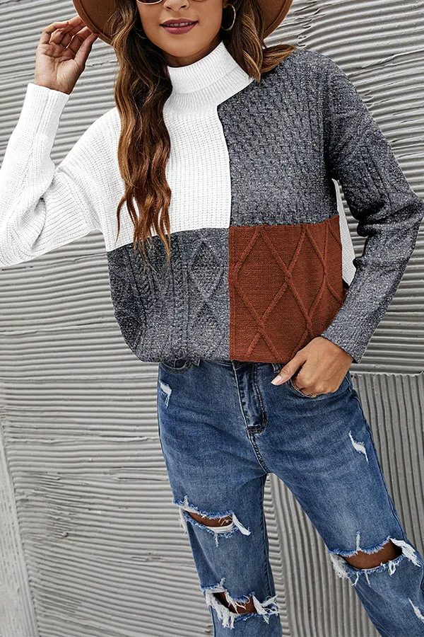 Color Block Turtleneck Loose Sweater