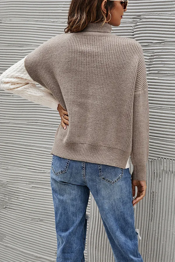 Color Block Turtleneck Loose Sweater