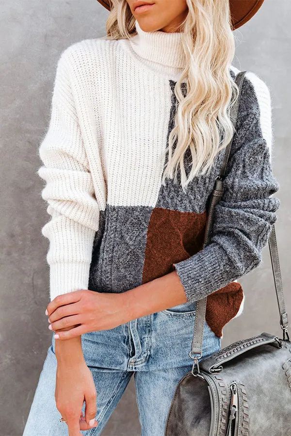 Color Block Turtleneck Loose Sweater