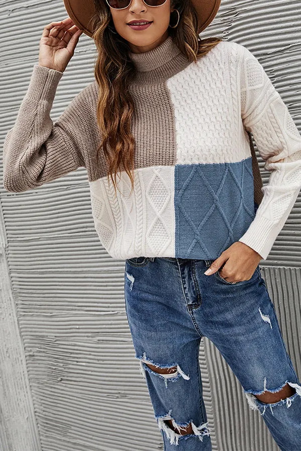 Color Block Turtleneck Loose Sweater