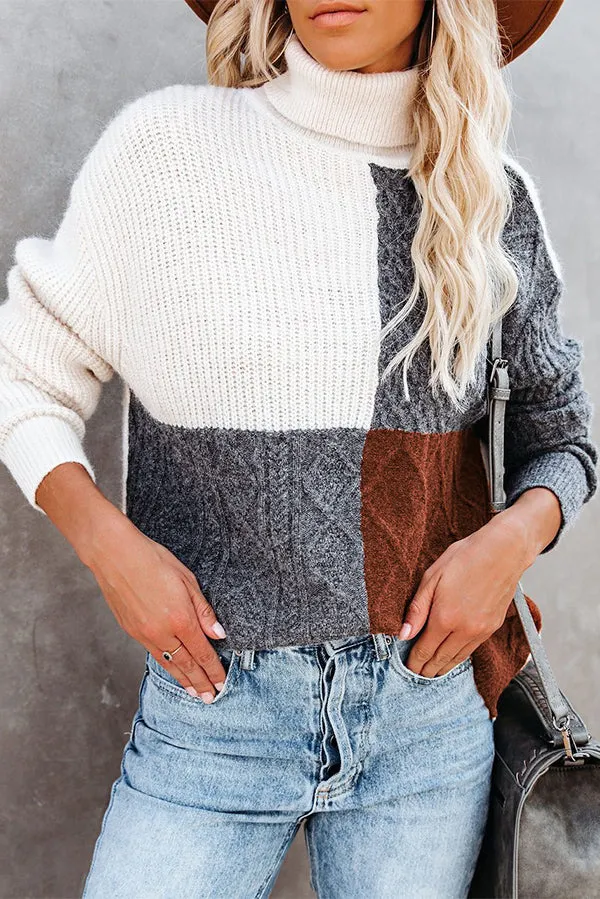 Color Block Turtleneck Loose Sweater