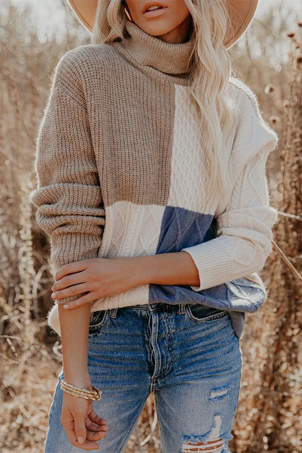 Color Block Turtleneck Loose Sweater