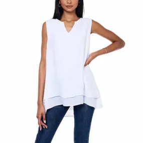 Cristina B Women's Lightweight Blouse Soft Double Layer Hi-low Hem Sleeveless Tunic Top