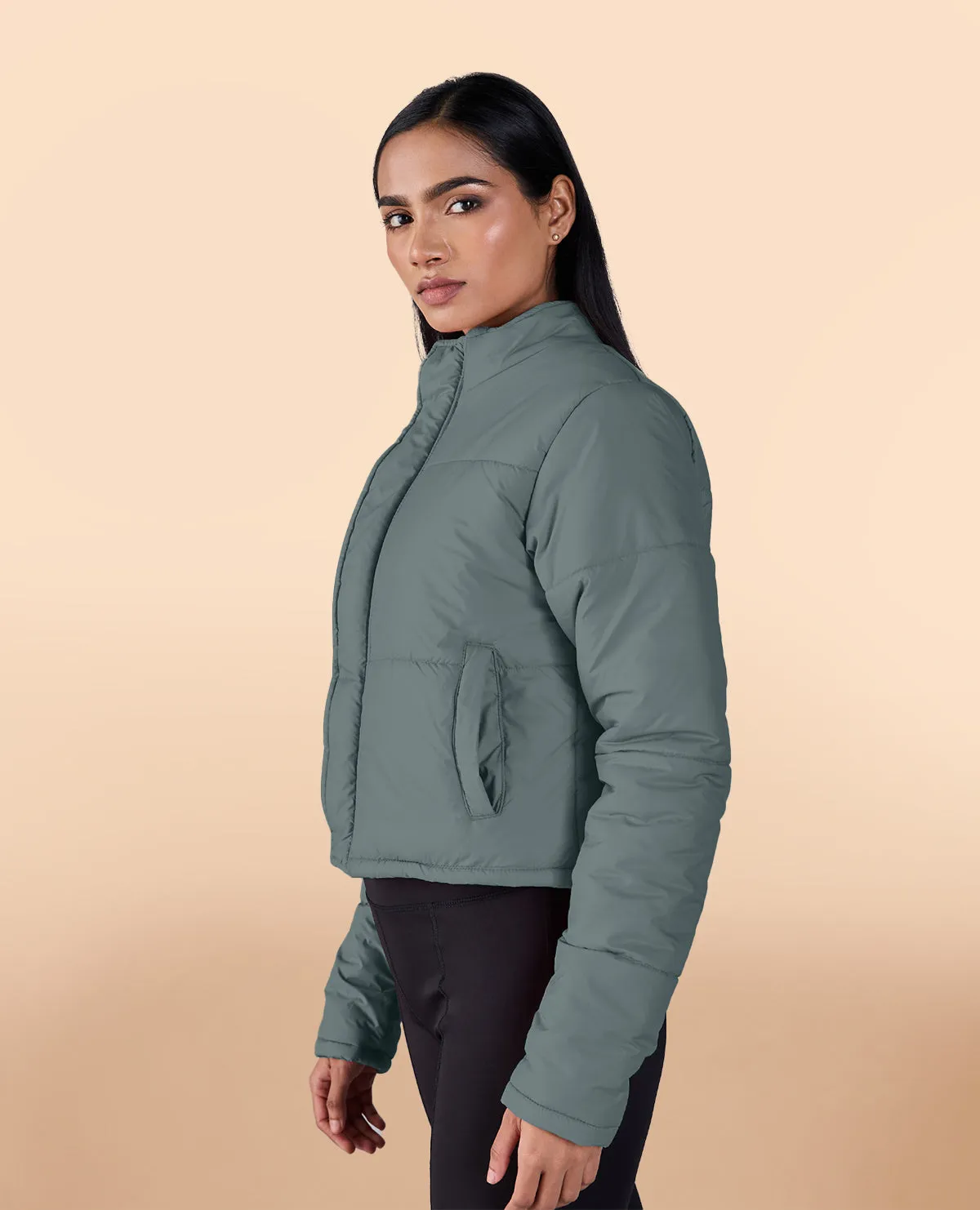 Cropped Puffer Jacket Olive