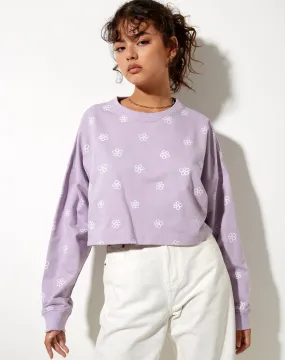 Fawly Crop Top in Small Graffiti Flower Lilac