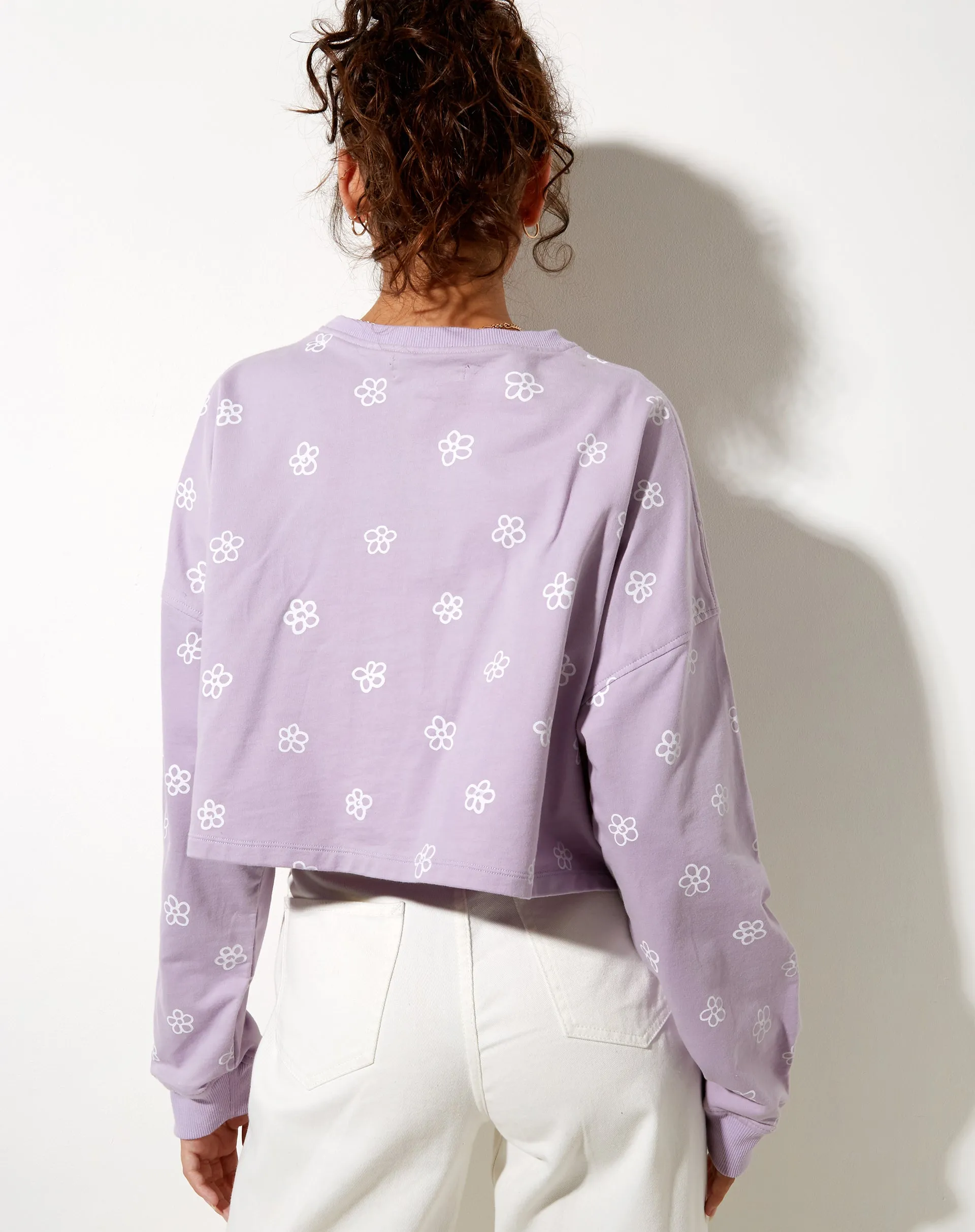 Fawly Crop Top in Small Graffiti Flower Lilac