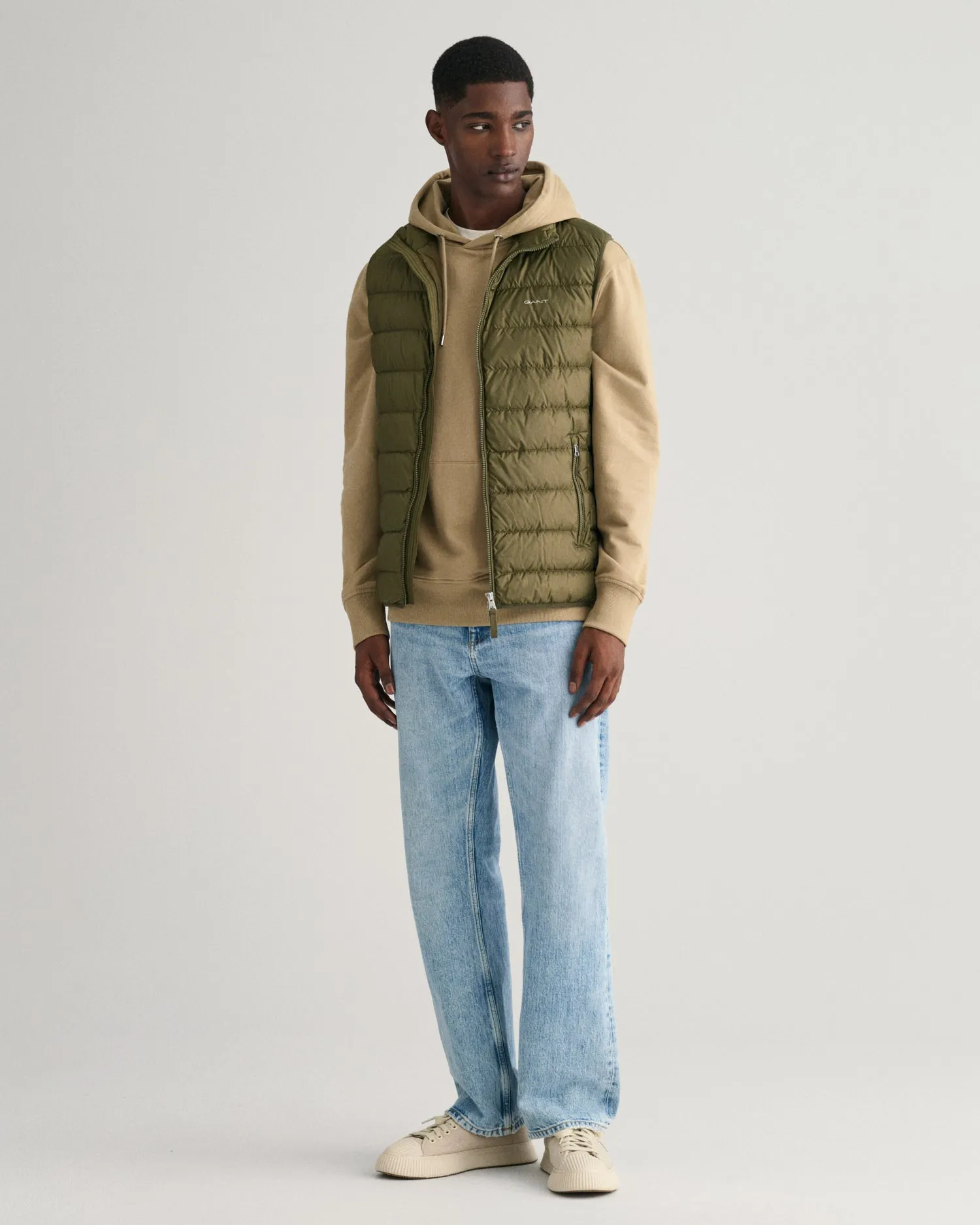 Gant Men Green Solid Stand Collar Sleeveless Puffer Jacket