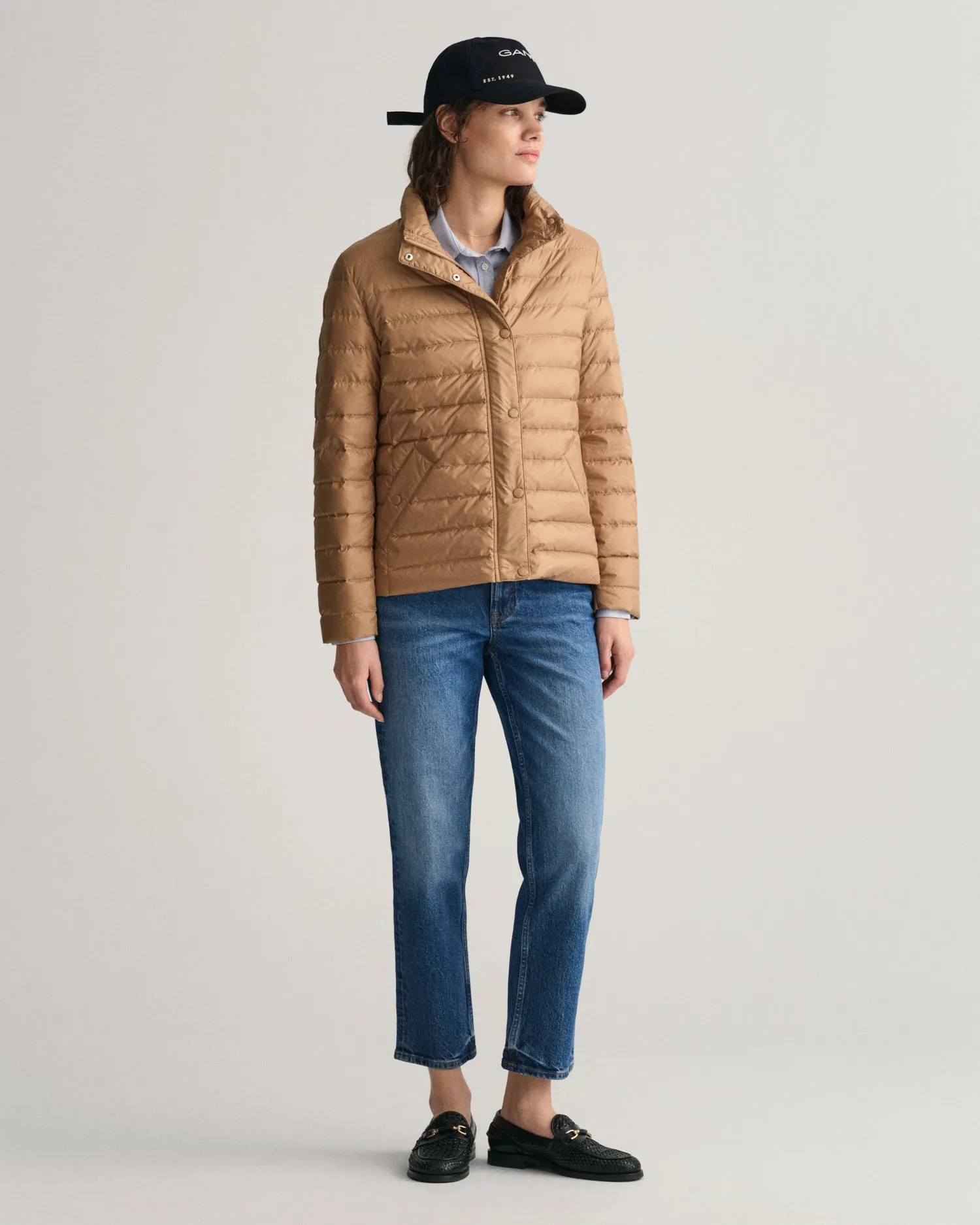 Gant Women Beige Solid Stand Collar Full Sleeves Puffer Jacket