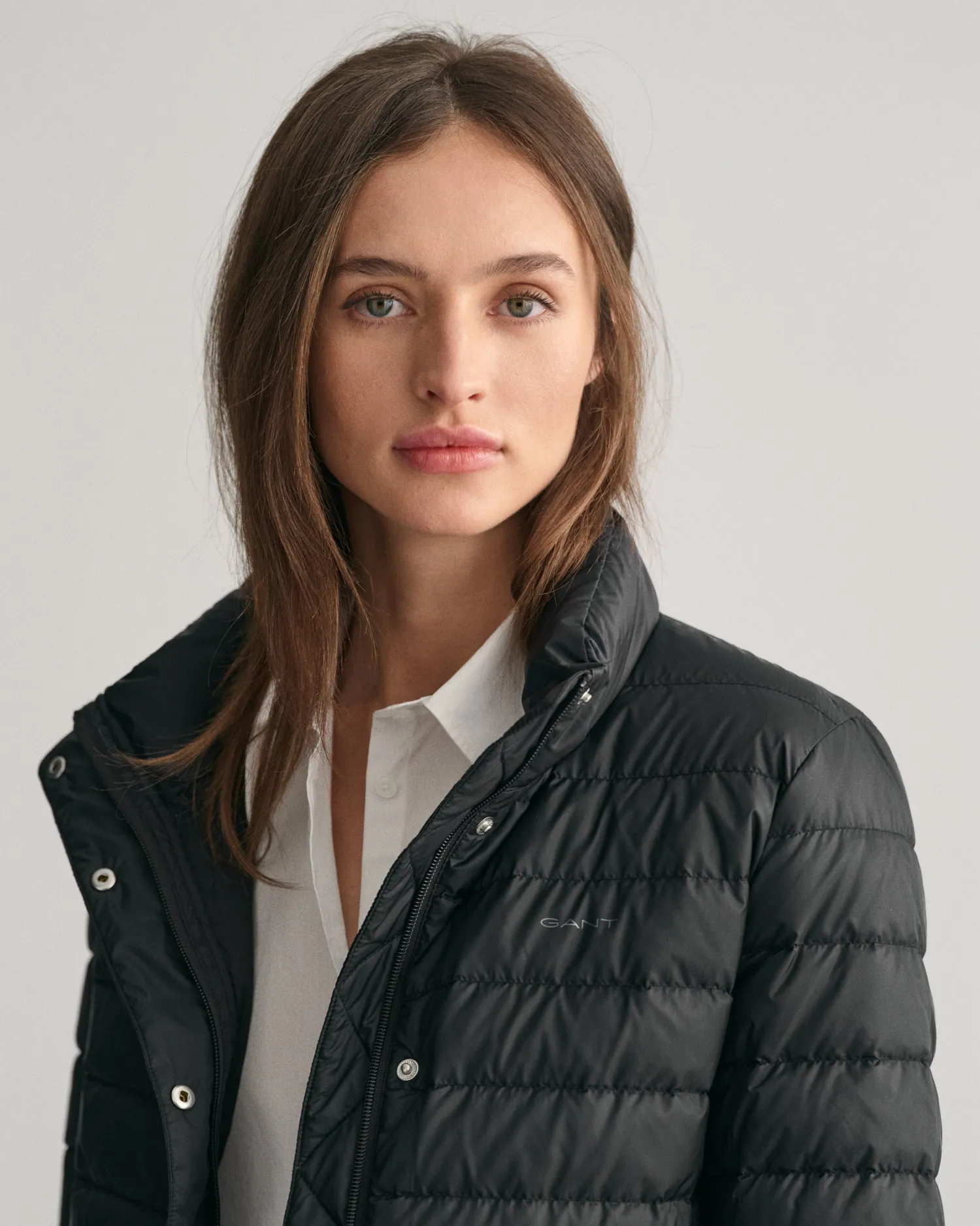 Gant Women Black Solid Stand Collar Full Sleeves Puffer Jacket