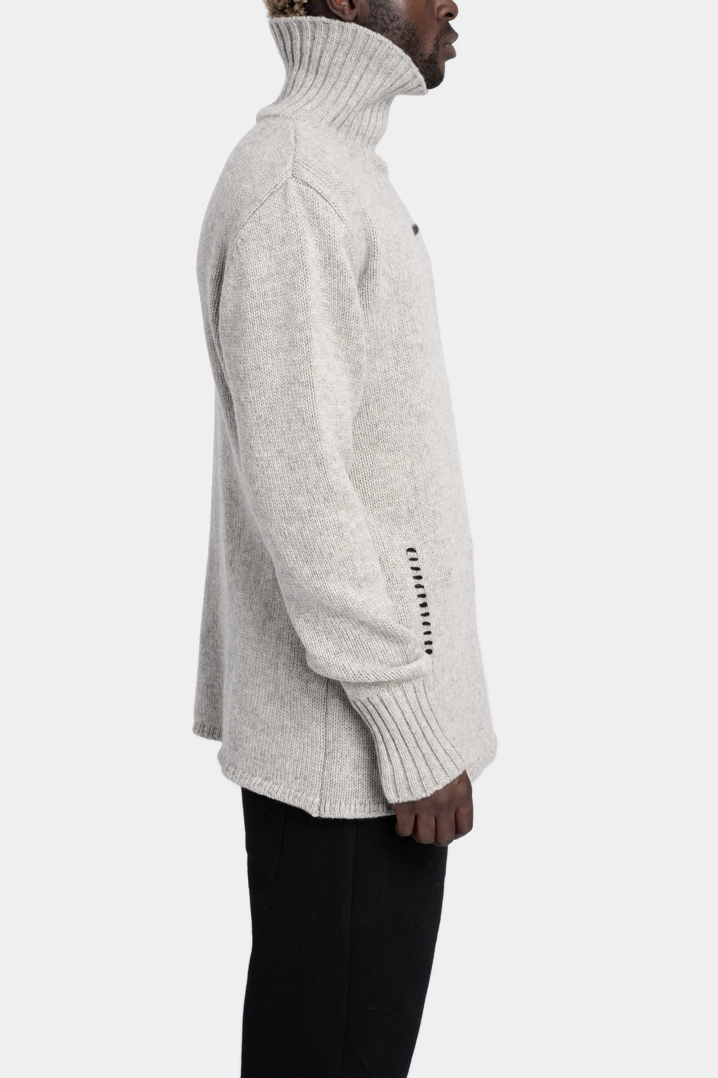 High neck scar-stitch detail knit sweater, Grey