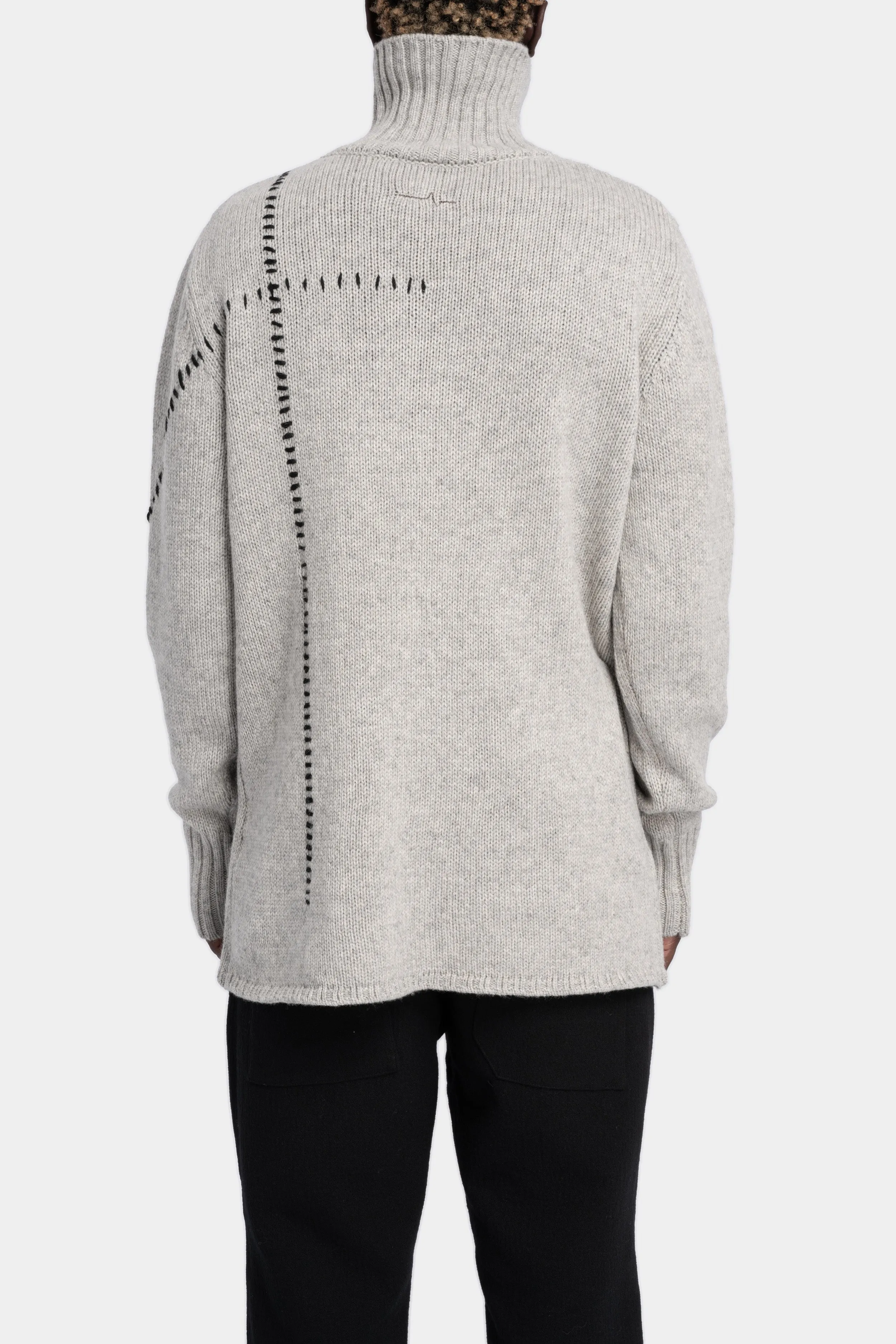 High neck scar-stitch detail knit sweater, Grey