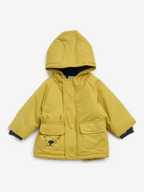 HOP Baby Yellow Animal Embroidered Hooded Puffer Jacket