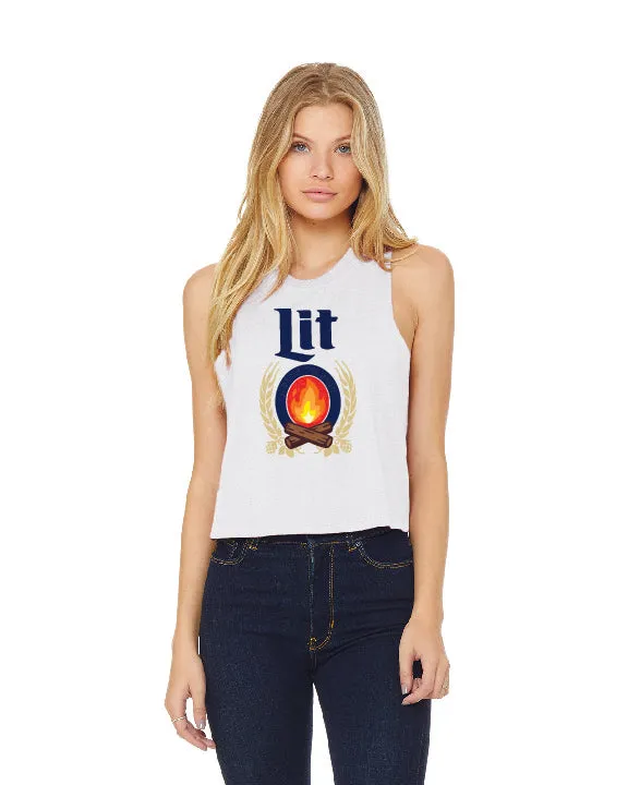 INK "Lit" Racerback Crop Tank - White