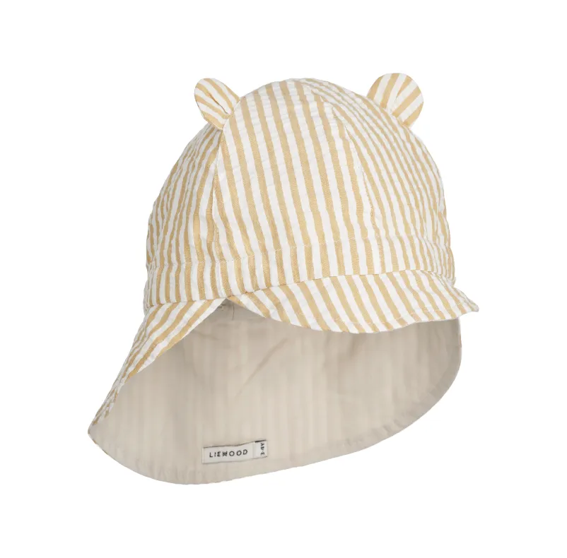 Liewood Gorm Reversible Seersucker Sun Hat With Ears - Yellow Mellow / Creme De La Creme