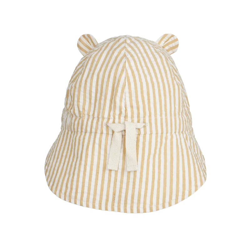 Liewood Gorm Reversible Seersucker Sun Hat With Ears - Yellow Mellow / Creme De La Creme