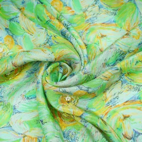 Light Green Cutdana & Pearl Floral Print Pure Tissue Fabric 21280