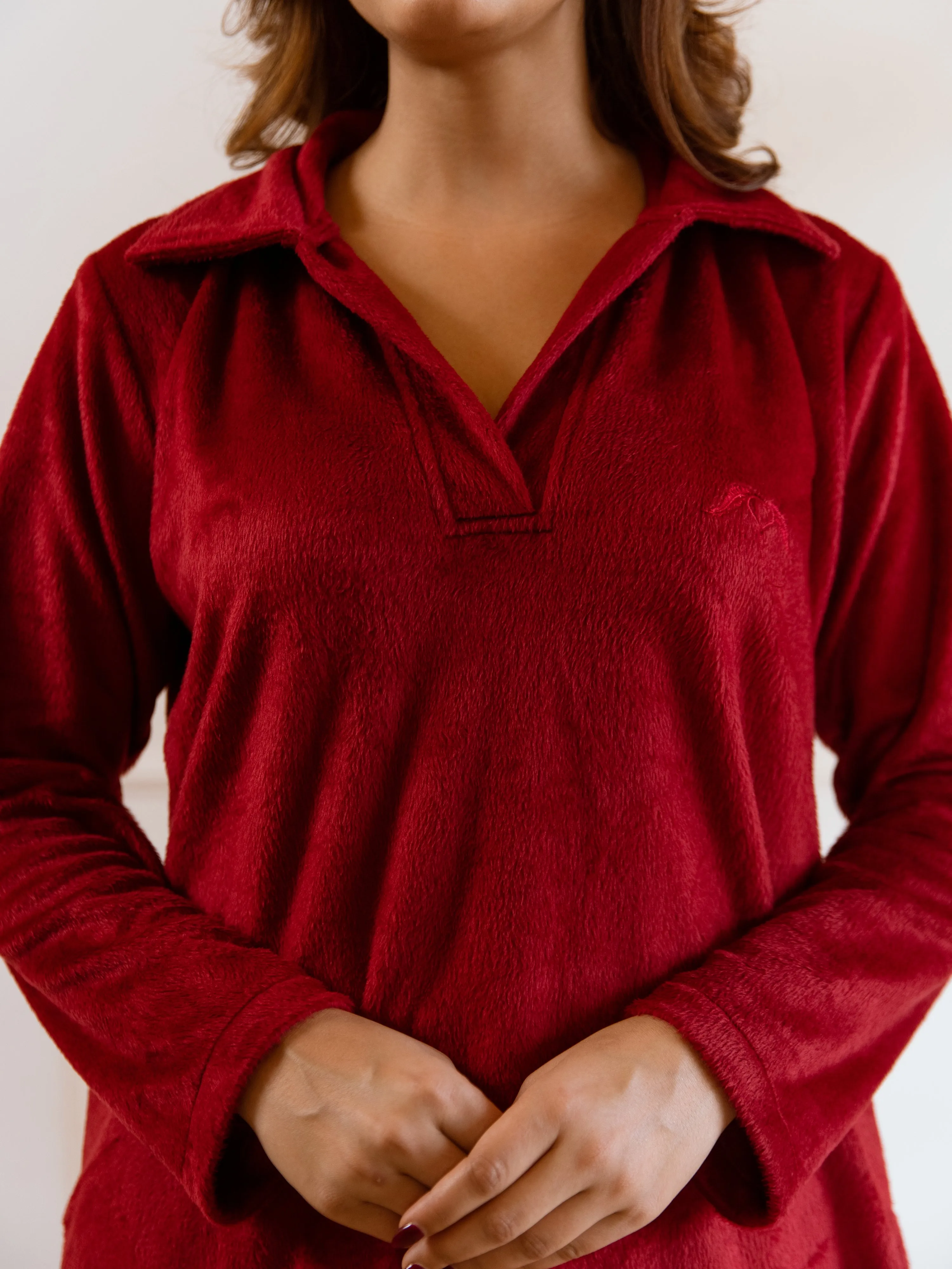 Maroon Super Soft Woollen Collar Set