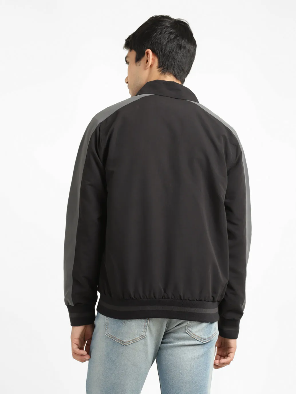 Men's Black High Neck Bomber Jacket