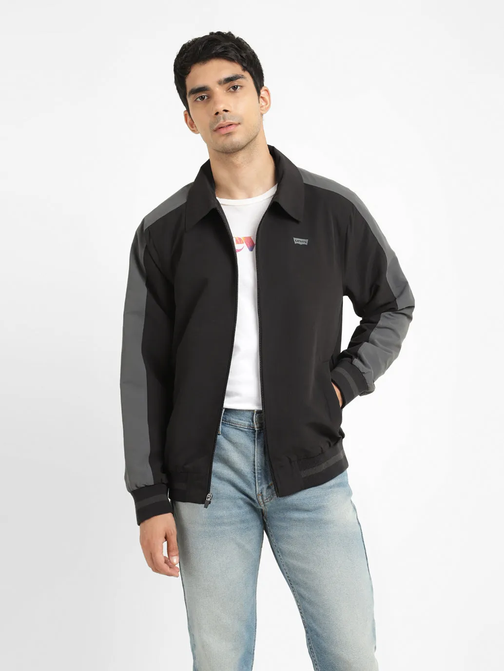 Men's Black High Neck Bomber Jacket