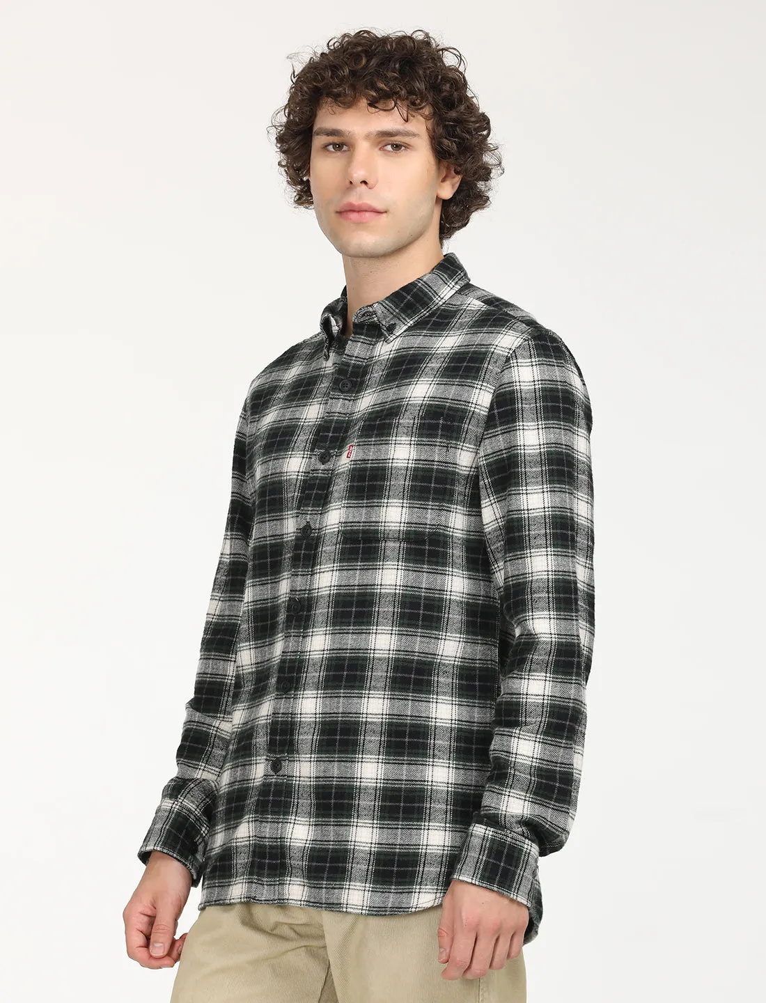 Men's Checkered Black Collar Neck Shacket