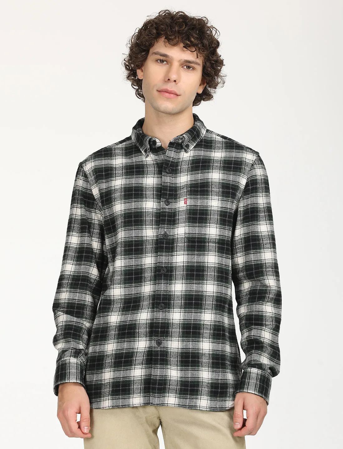 Men's Checkered Black Collar Neck Shacket