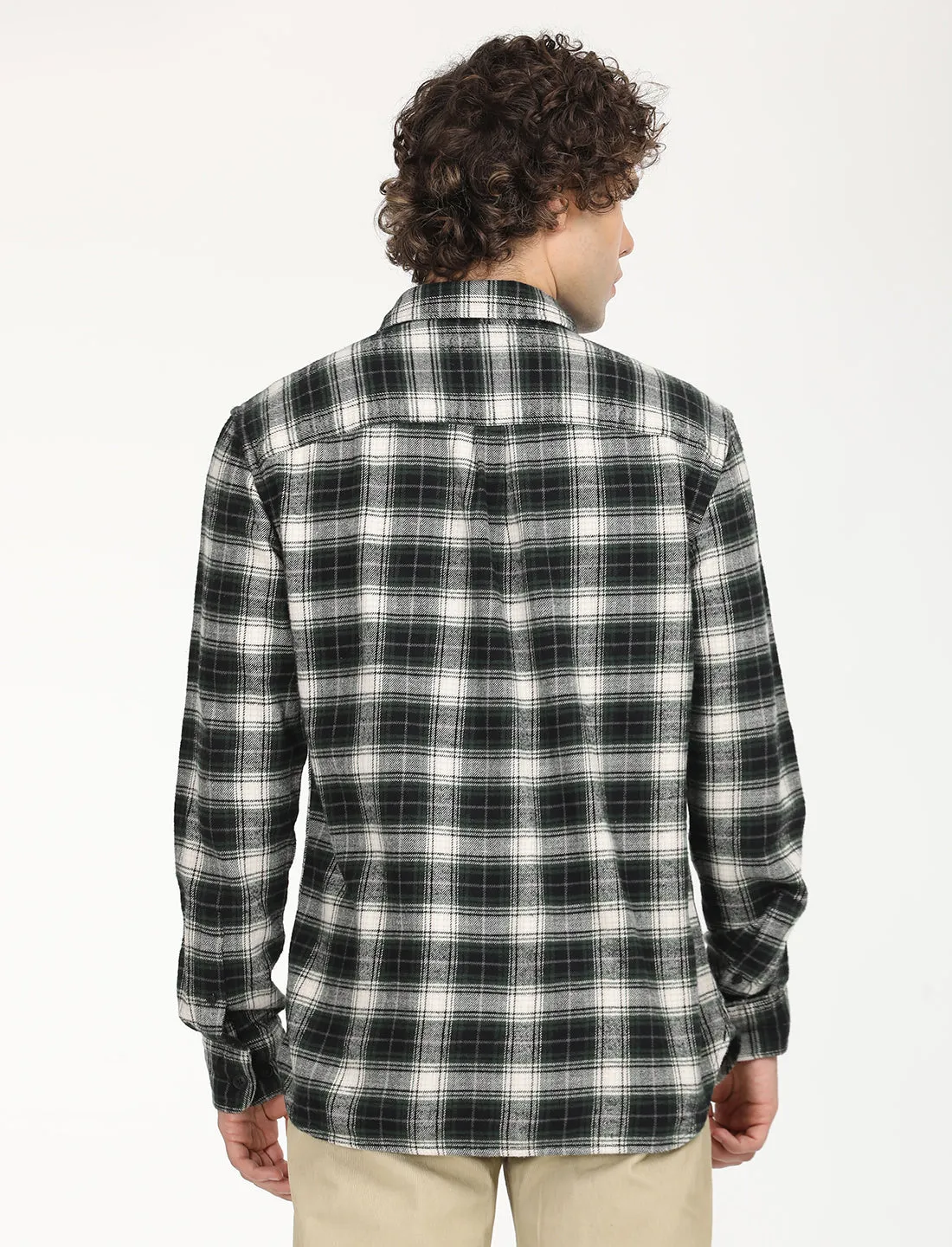 Men's Checkered Black Collar Neck Shacket