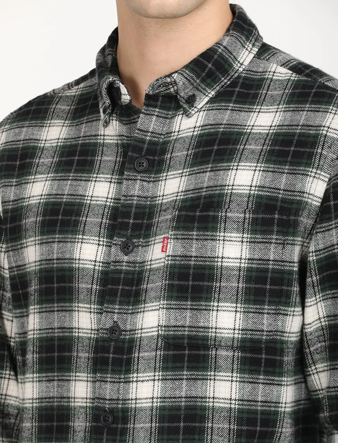 Men's Checkered Black Collar Neck Shacket