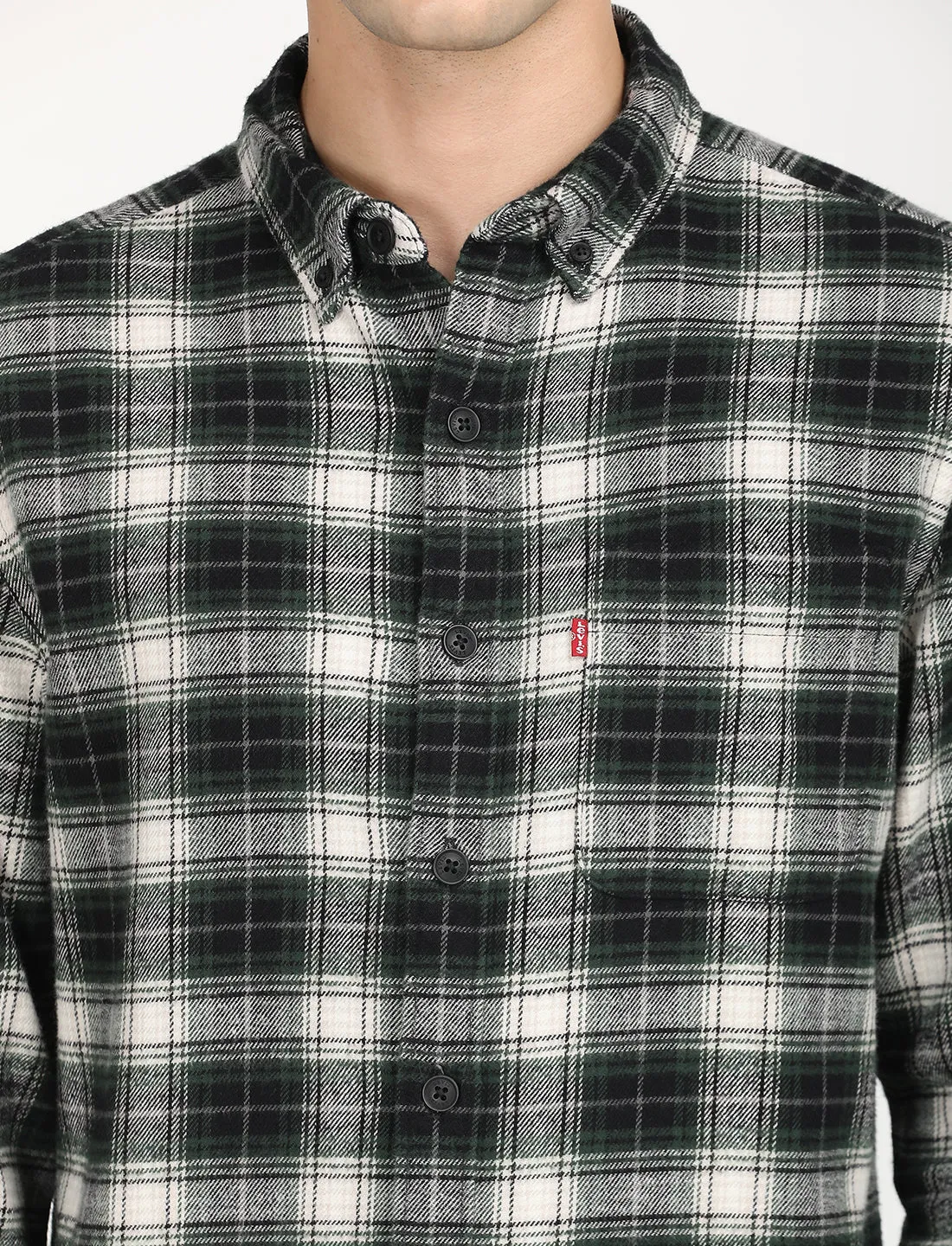 Men's Checkered Black Collar Neck Shacket