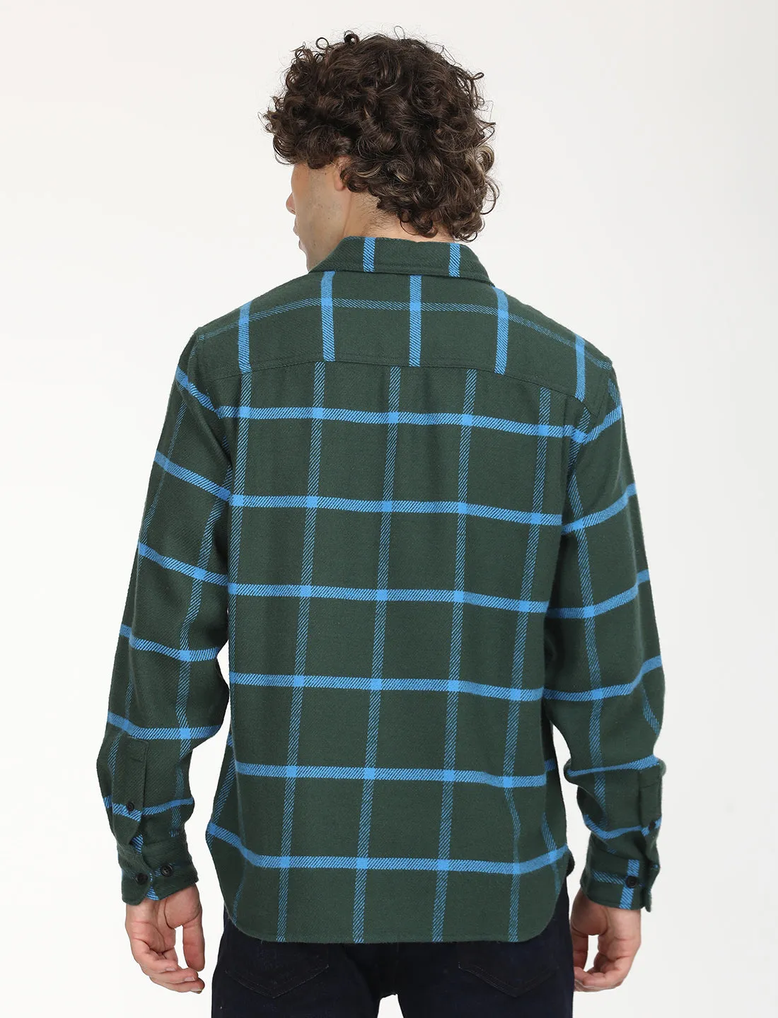 Men's Checkered Dark Green Spread Collar Shacket