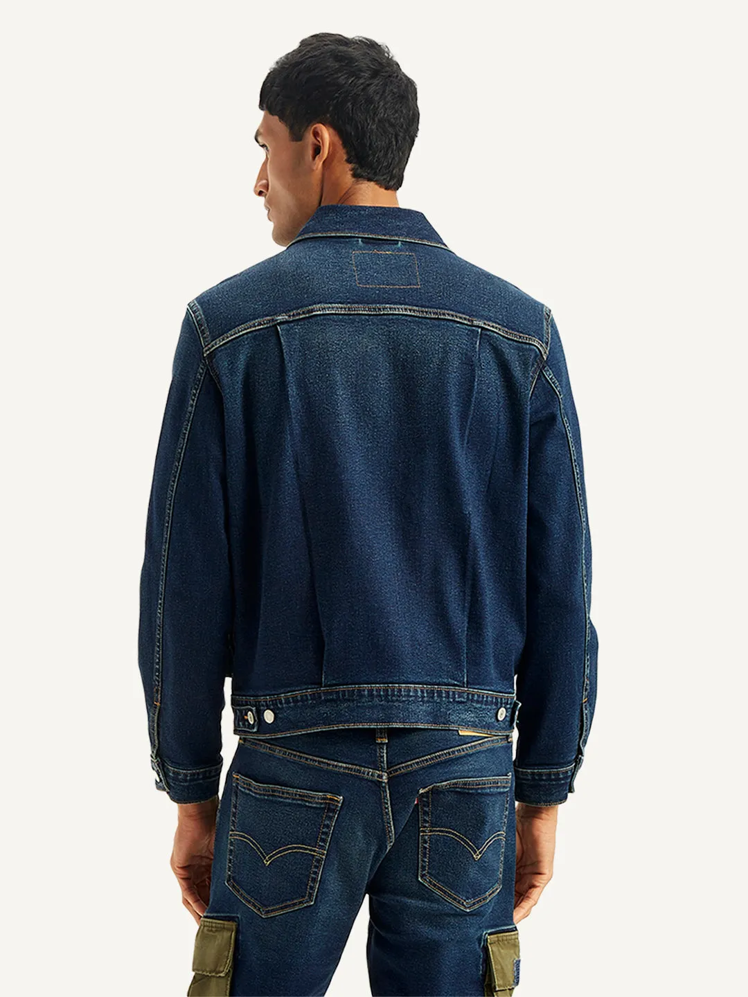 Men's Colorblock Navy Spread Collar Denim Jacket