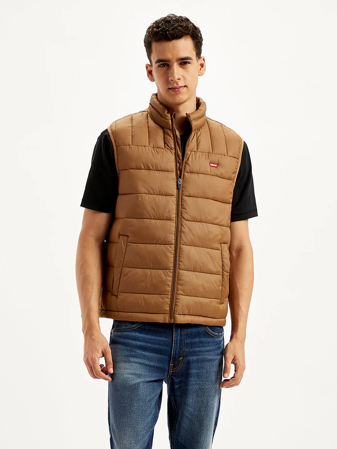 Men's Quilted Brown High Neck Puffer Jacket