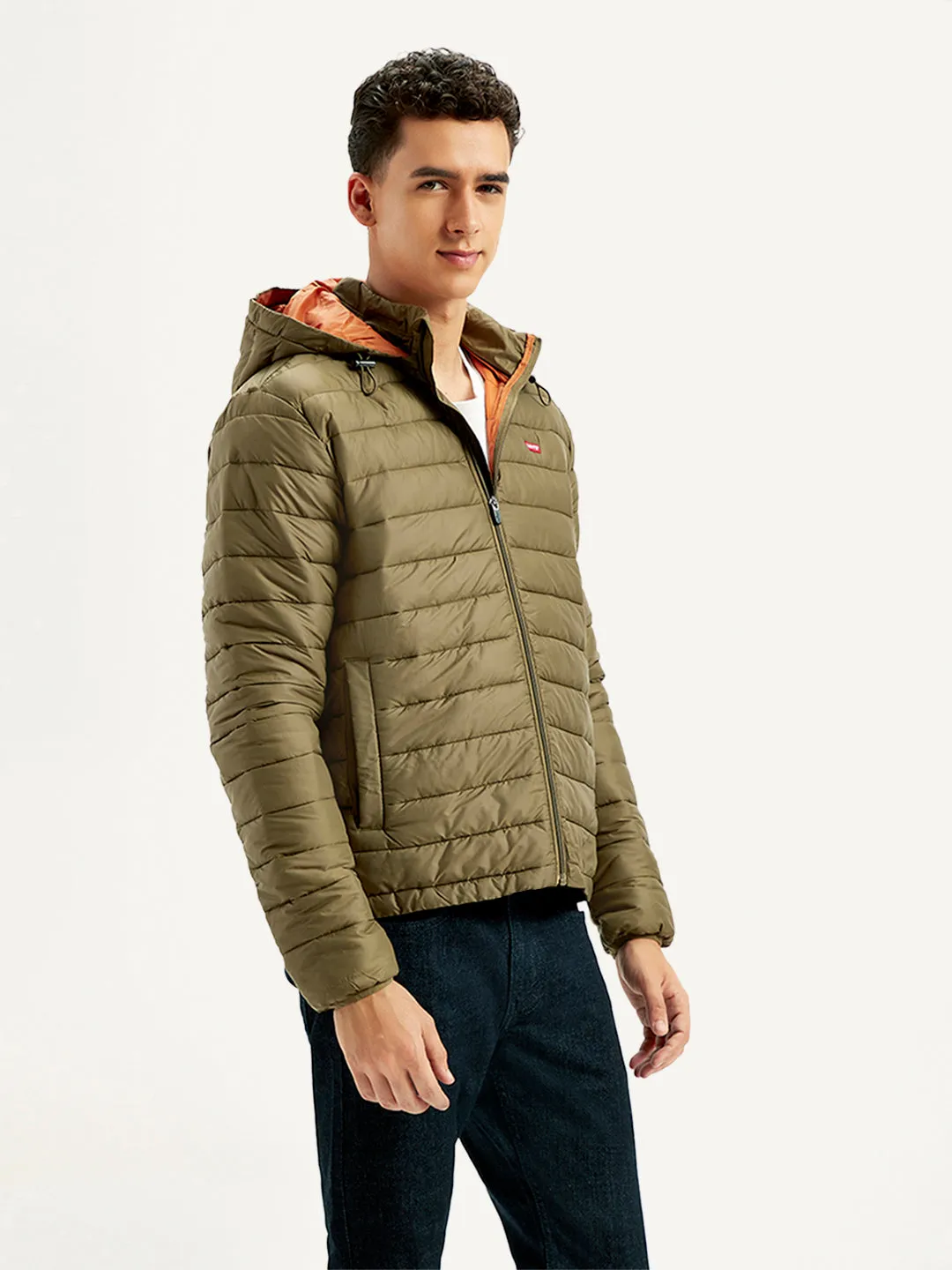 Men's Quilted Brown Hooded Puffer Jacket