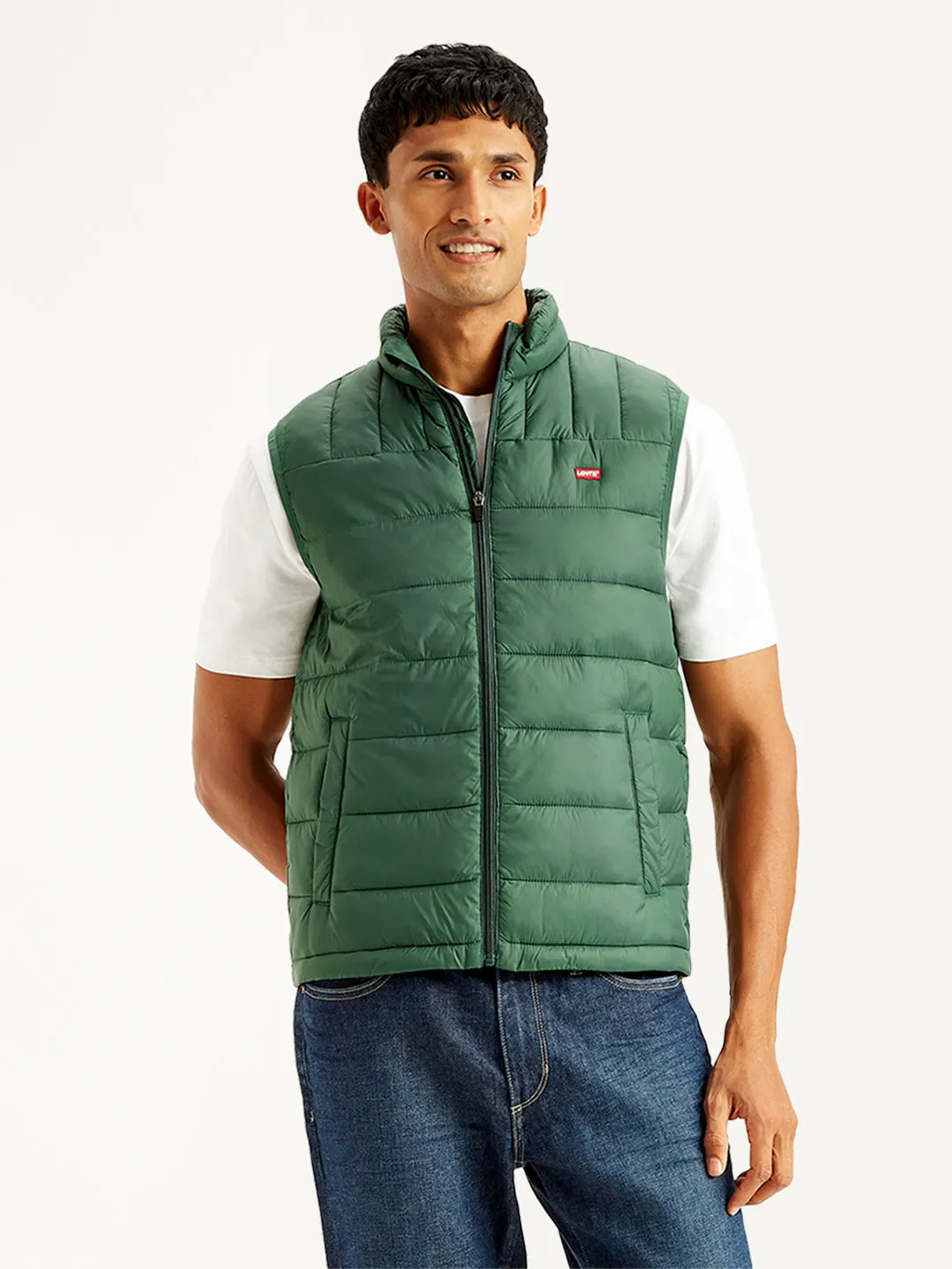 Men's Quilted Green High Neck Puffer Jacket