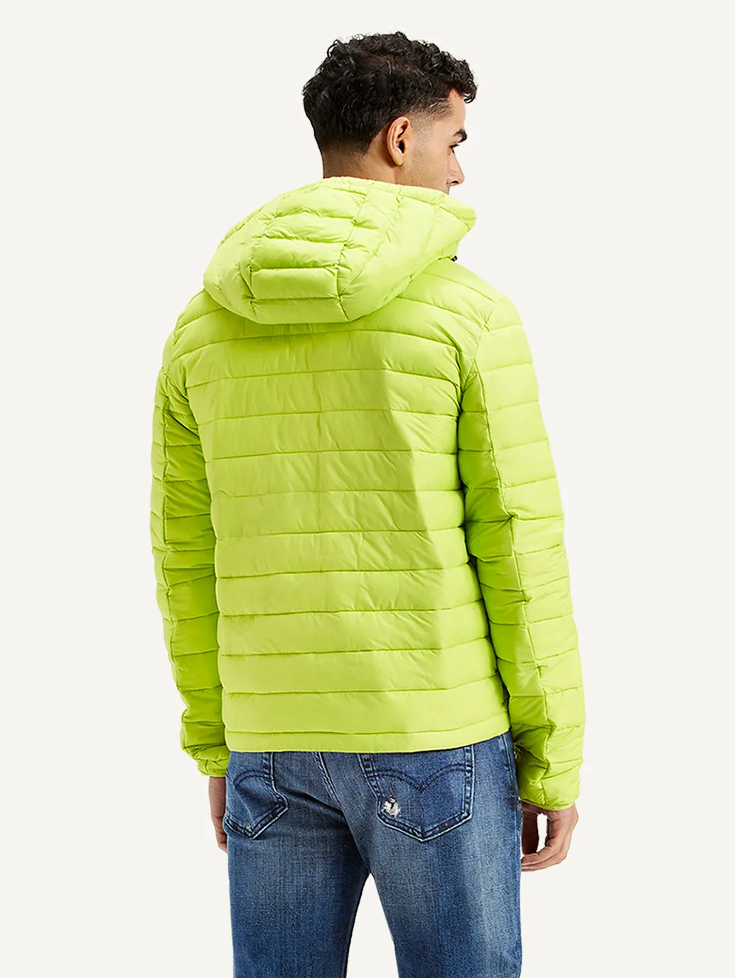 Men's Quilted Lime-Green Hooded Puffer Jacket