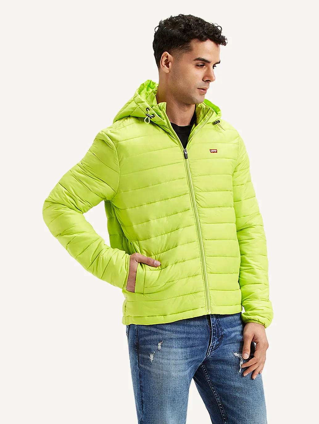 Men's Quilted Lime-Green Hooded Puffer Jacket