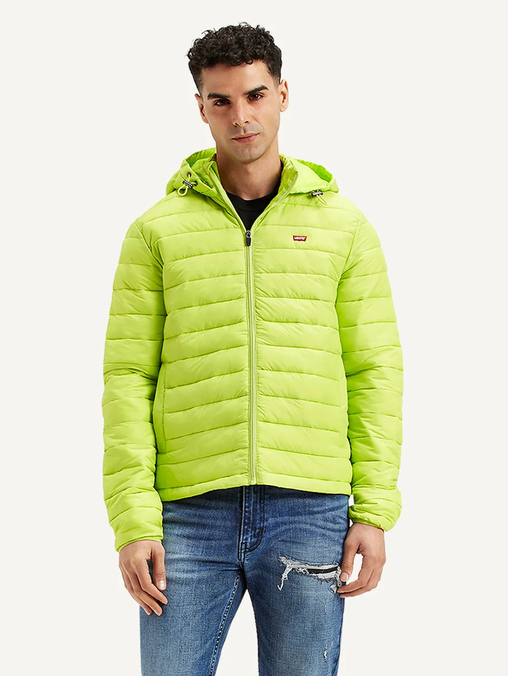 Men's Quilted Lime-Green Hooded Puffer Jacket