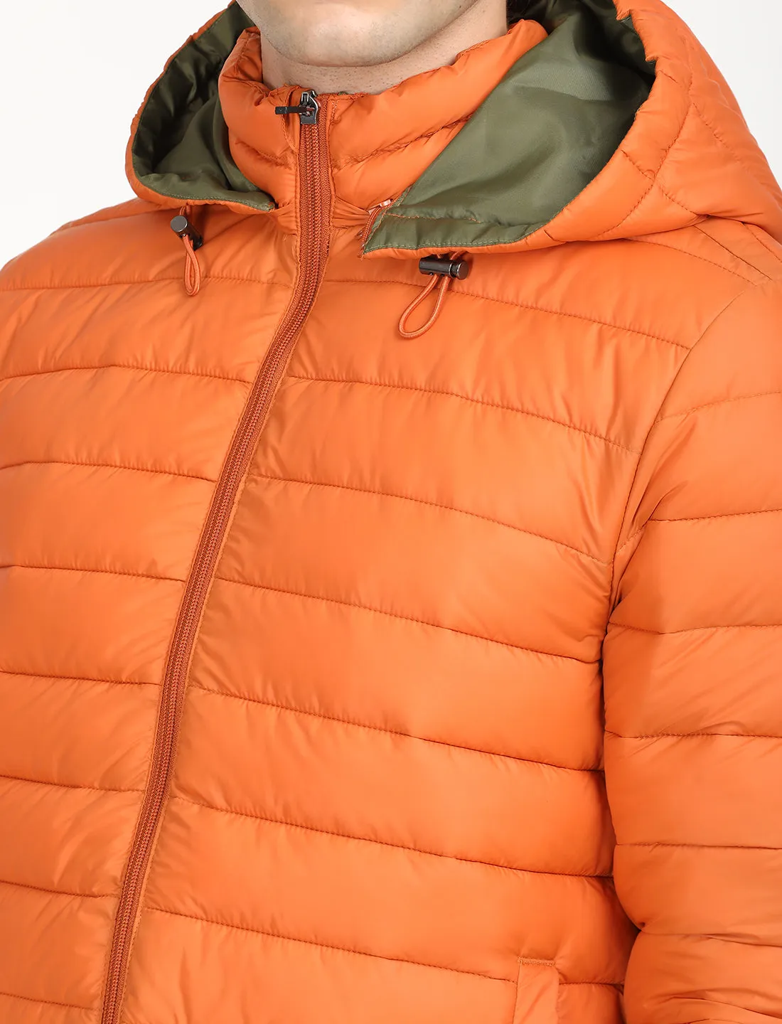 Men's Quilted Orange Hooded Puffer Jacket