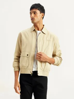 Men's Solid Beige Spread Collar Tailored Jacket